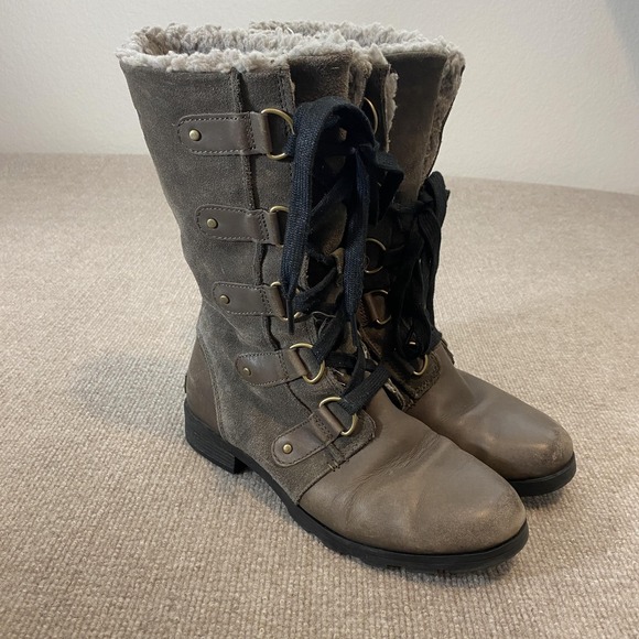 Sorel Shoes - Sorel Snow Boots Womens Size 8 Gray Suede Waterproof Mid Calf Lace Up NL3308-245